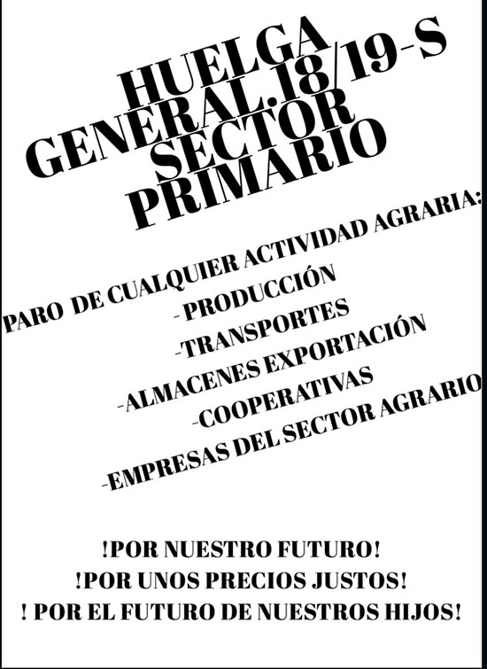 Huelga sector primario 18 y 19 de septiembre. /joseantonioarcos.es