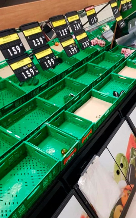 Lineales de supermercados desabastecidos por temor al coronavirus. /joseantonioarcos.es