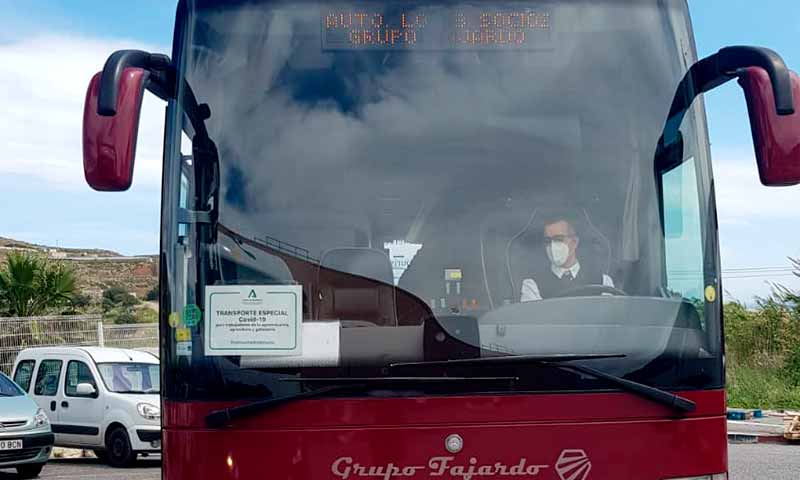 Autobuses Covid-19 transporte especial de trabajadores agrícolas. /joseantonioarcos.es